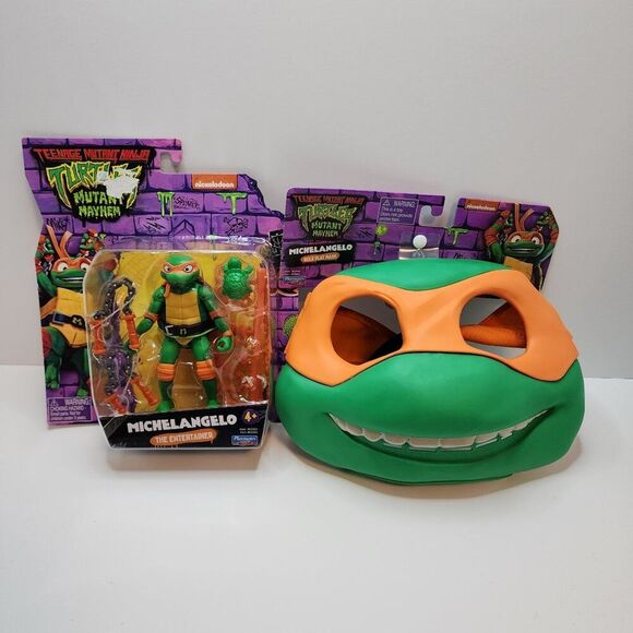 TMNT Michelangelo Figurine and Mask Set - Nickelodeon, OneSize, Green & Orange - Picture 1 of 7